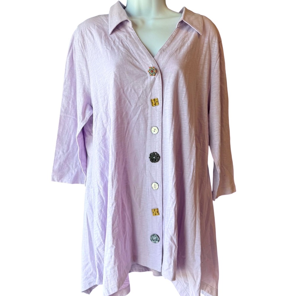 Soft Surroundings Tunic Button Up Top Size XLarge Lavender Cotton Asymmetrical